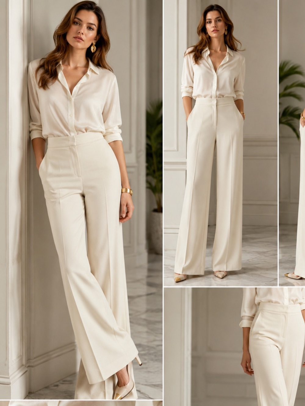 Etro Cream Wide Leg Pants High Waist Designer Trousers Italy Viscose Size 48 NWT